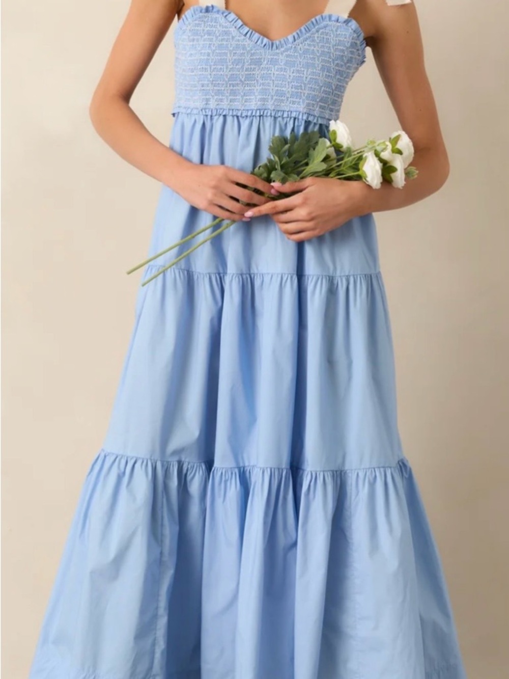 Red Dress Boutique Sky Blue Smocked Tiered Maxi Dress NWT